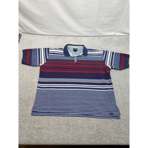 Vtg Dockers Levis Cotton Herringbone & Denim Striped Polo Red White Blue XL Y2K